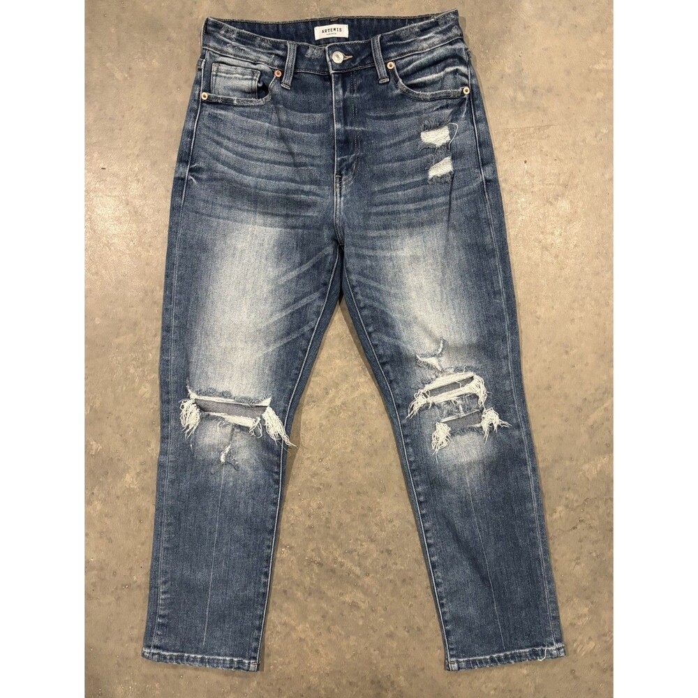 Artemis Vintage Straight Leg Jeans High Rise Distressed Stretch Women’s 9/28